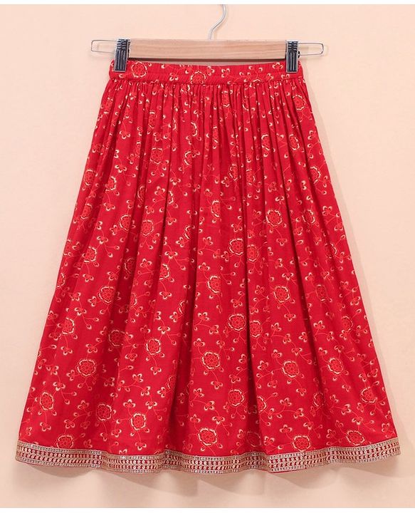 Babyhug Woven Sleeveless Choli & Lehenga Set with Dupatta Embellished & Printed - Red