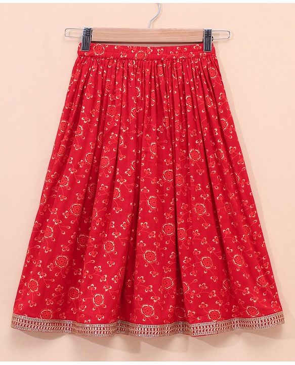 Babyhug Woven Sleeveless Choli & Lehenga Set with Dupatta Embellished & Printed - Red