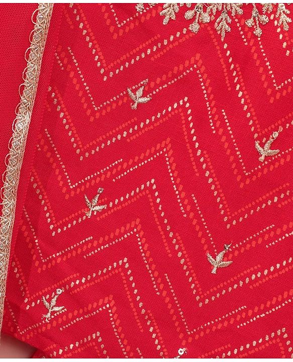 Babyhug Woven Sleeveless Choli & Lehenga Set with Dupatta Embellished & Printed - Red