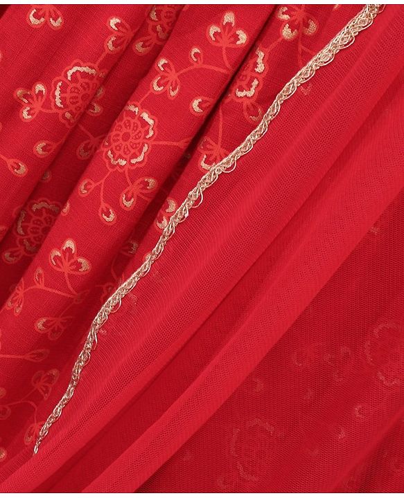 Babyhug Woven Sleeveless Choli & Lehenga Set with Dupatta Embellished & Printed - Red