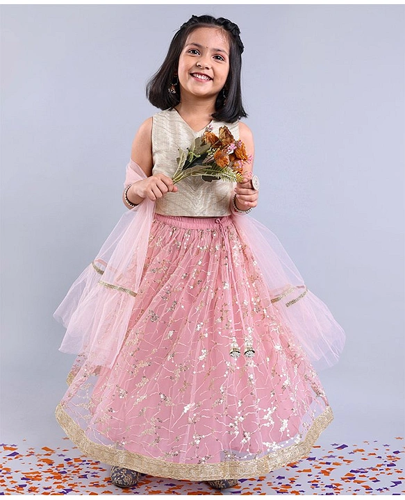 Buy Babyhug Sleeveless Borcade Choli with Mirror Embroidered Lehenga and  Dupatta Set Red for Girls (3-4Years) Online in India, Shop at FirstCry.com  - 14719027