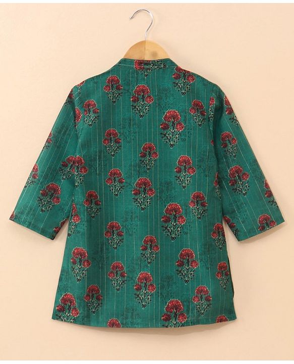 Babyhug Cotton Woven  Full Sleeves Bagh Printed Kurta & Pyjama Set - Green