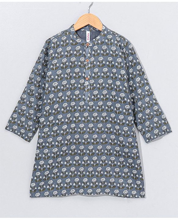 Babyhug Cotton Woven Full Sleeves Kurta & Pajama Set Floral Print - Grey