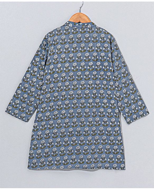 Babyhug Cotton Woven Full Sleeves Kurta & Pajama Set Floral Print - Grey
