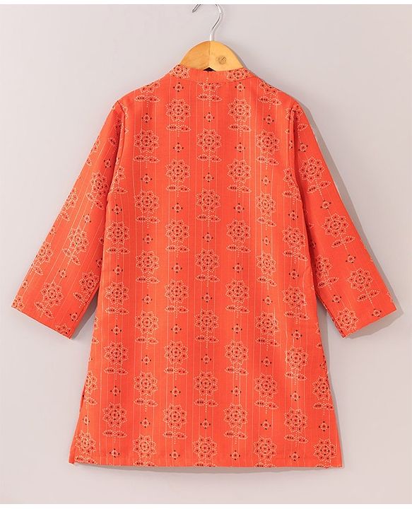 Babyhug Full Sleeves Kurta and Pyjama Set Flower Print - Orange