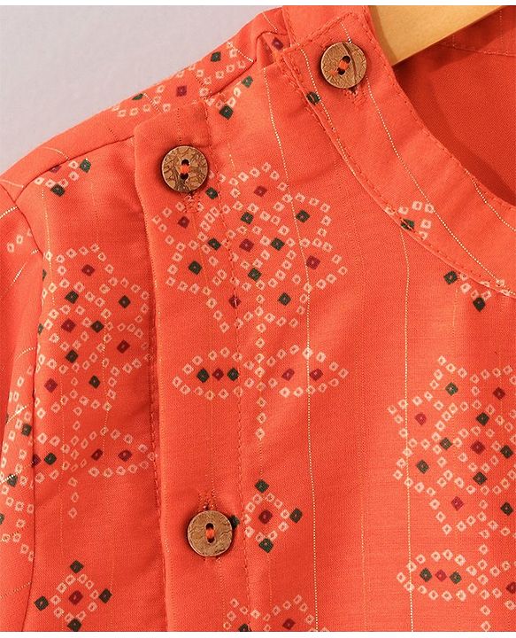 Babyhug Full Sleeves Kurta and Pyjama Set Flower Print - Orange
