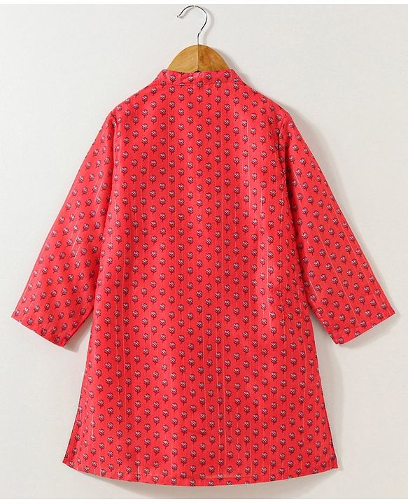 Babyhug Cotton Muslin Full Sleeve Floral Printed Kurta Pyjama Set - Coral