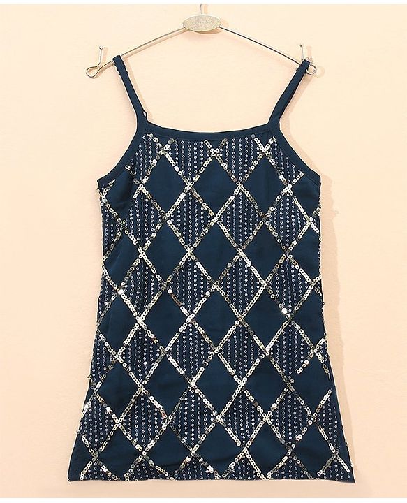 Babyhug Singlet Kurti & Sharara with Dupatta Sequins Detailing - Blue