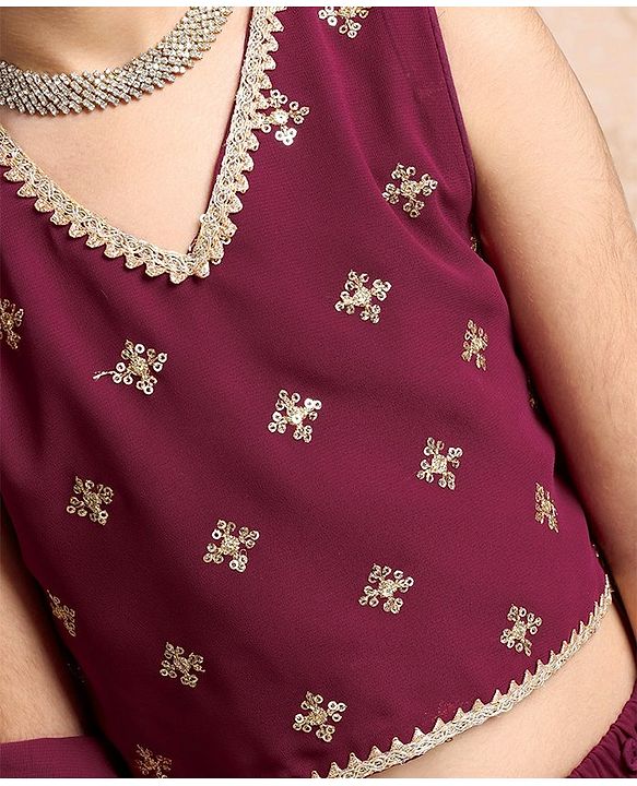 Babyhug Sleeveless Choli & Lehenga With Dupatta Sequin Detailing - Dark Red