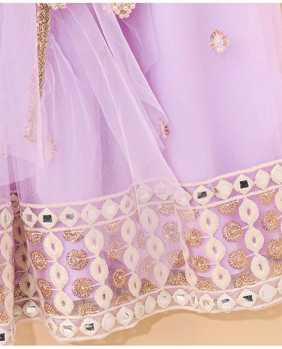 Babyhug Sleeveless Choli & Lehenga With Dupatta Embroidery & Net Detailing - Sheer Lilac
