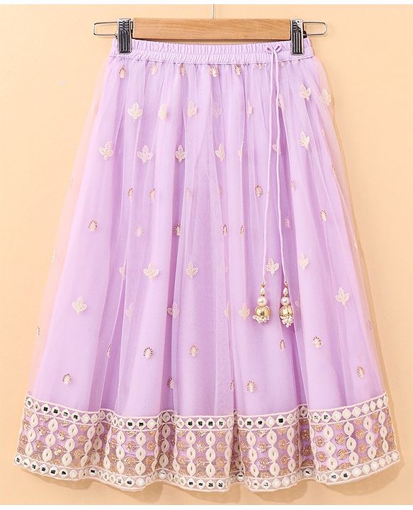 Babyhug Sleeveless Choli & Lehenga With Dupatta Embroidery & Net Detailing - Sheer Lilac