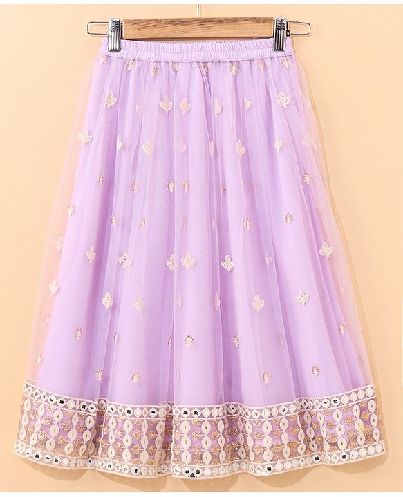 Babyhug Sleeveless Choli & Lehenga With Dupatta Embroidery & Net Detailing - Sheer Lilac