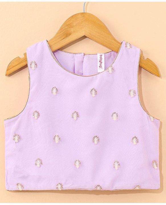 Babyhug Sleeveless Choli & Lehenga With Dupatta Embroidery & Net Detailing - Sheer Lilac