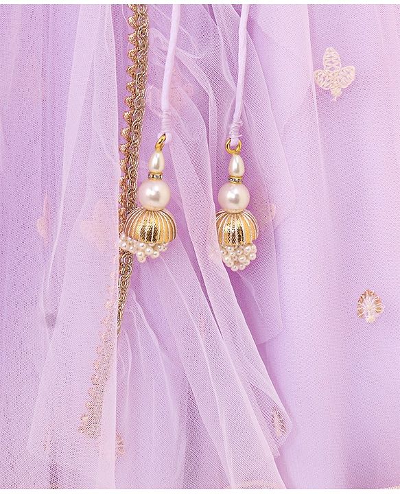 Babyhug Sleeveless Choli & Lehenga With Dupatta Embroidery & Net Detailing - Sheer Lilac