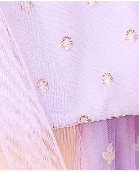 Babyhug Sleeveless Choli & Lehenga With Dupatta Embroidery & Net Detailing - Sheer Lilac