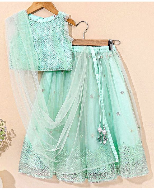 Babyhug Sleeveless Choli Lehenga And Dupatta Sequin Embellished - Blue