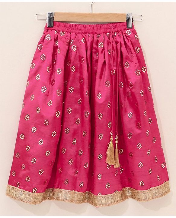 Babyhug Sleeveless Choli & Lehenga Set With Dupatta & Embellishment - Fuchsia Pink