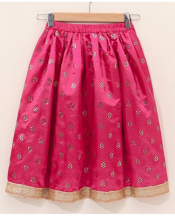 Babyhug Sleeveless Choli & Lehenga Set With Dupatta & Embellishment - Fuchsia Pink