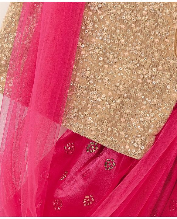 Babyhug Sleeveless Choli & Lehenga Set With Dupatta & Embellishment - Fuchsia Pink