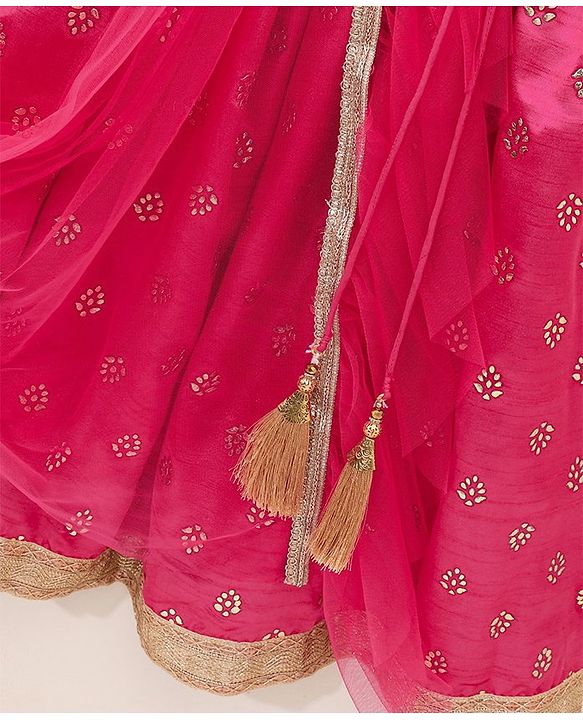 Babyhug Sleeveless Choli & Lehenga Set With Dupatta & Embellishment - Fuchsia Pink