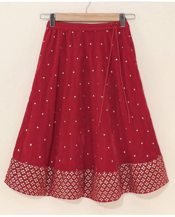 Babyhug Woven Sleeveless Embroidery Choli Lehenga With Dupatta - Red