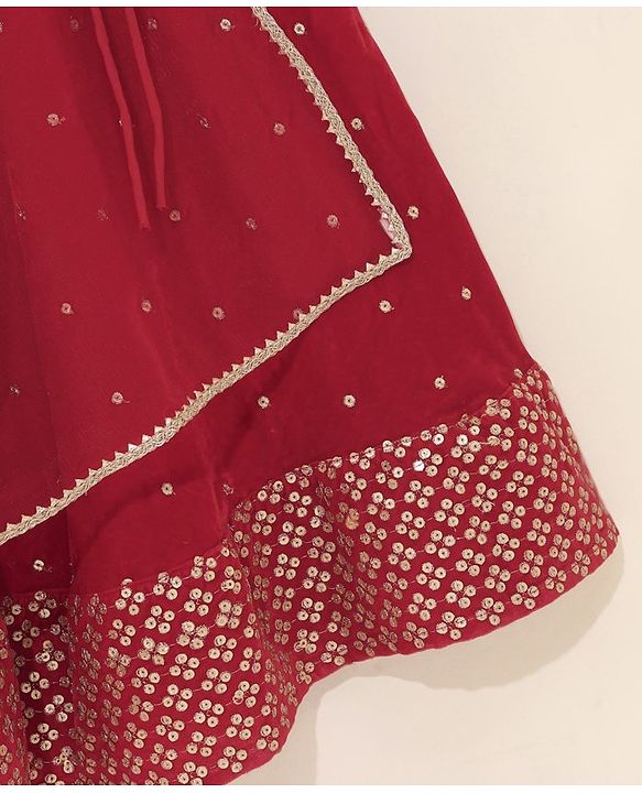 Babyhug Woven Sleeveless Embroidery Choli Lehenga With Dupatta - Red