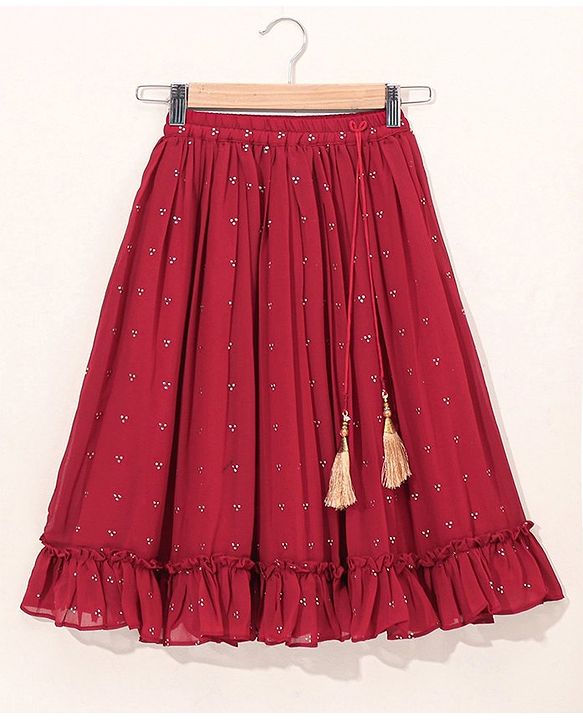 Babyhug Woven Sleeveless Choli With Embroidered Lehenga & Dupatta - Red