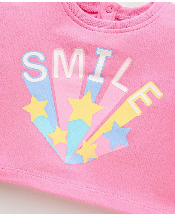 Babyhug 100% Cotton Full Sleeves Winterwear Crop Top with Text Print- Pink