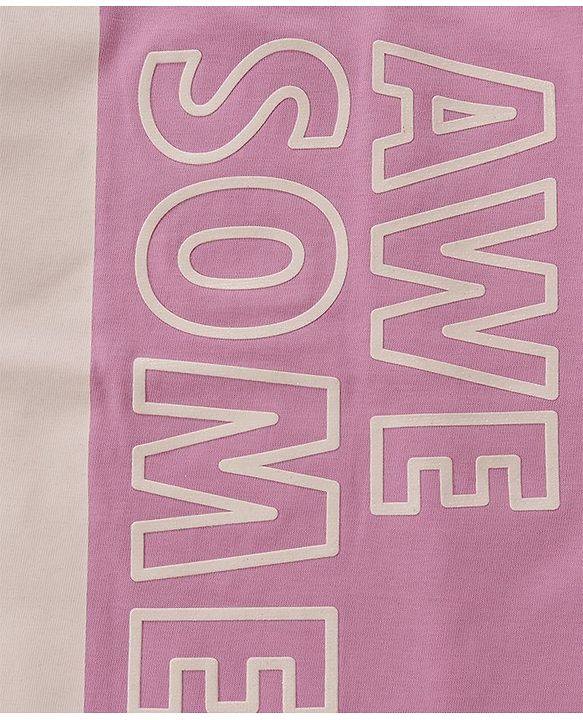 Babyhug 100% Cotton Half Sleeves Tee With Text Graphics- Purple