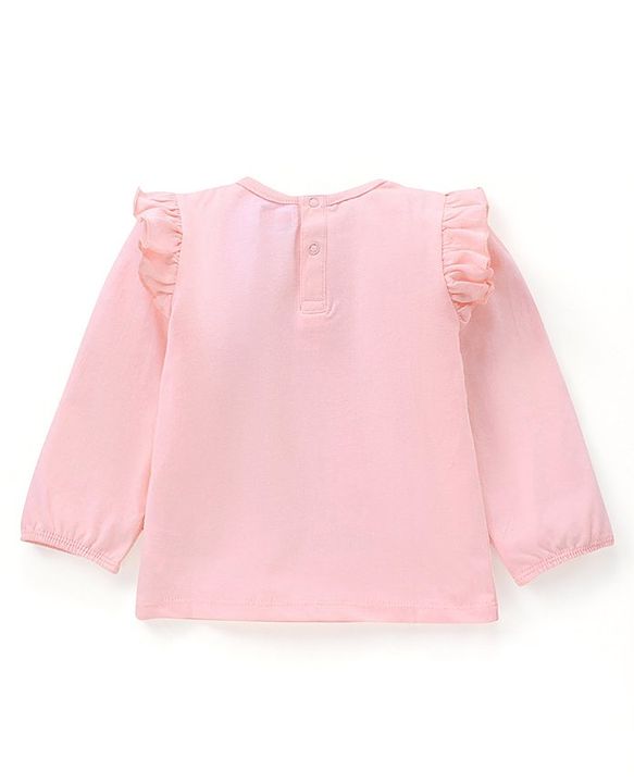 Babyhug Full Sleeves Cotton Top with Car Graphic and Frill Detailing - Pink