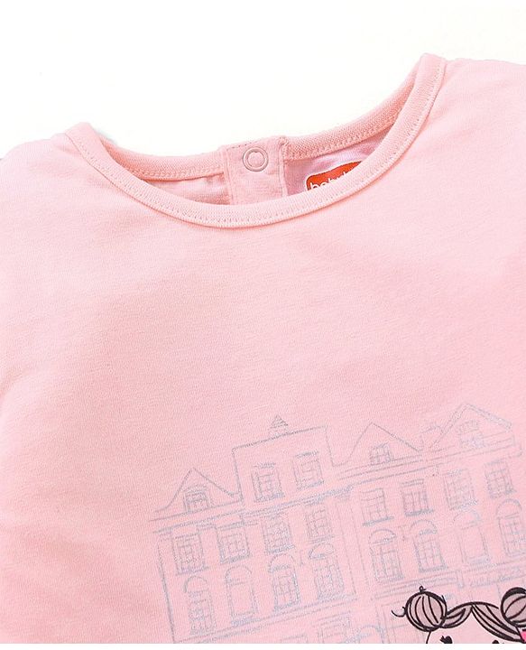 Babyhug Full Sleeves Cotton Top with Car Graphic and Frill Detailing - Pink