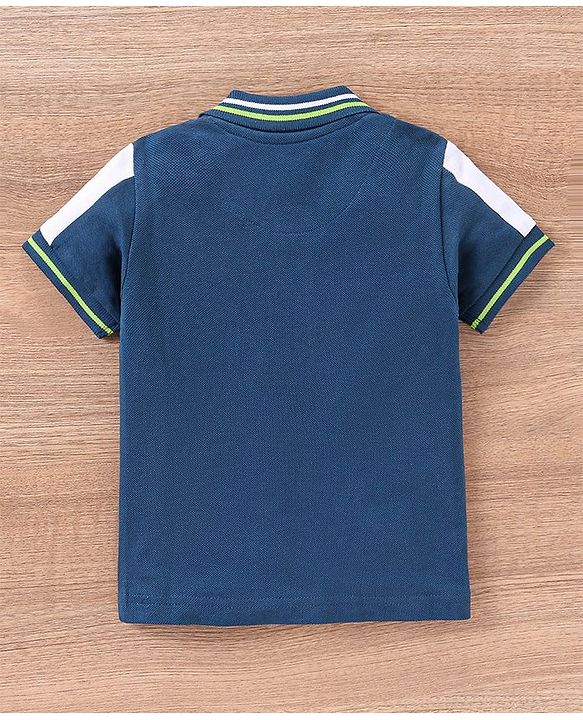 Babyhug Cotton Half Sleeves T-Shirt & Shorts Set Stripes & Text Print- Blue White