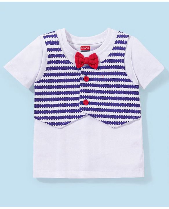 Babyhug 100% Cotton Half Sleeves T-Shirt & Bottomwear With Bow - Blue