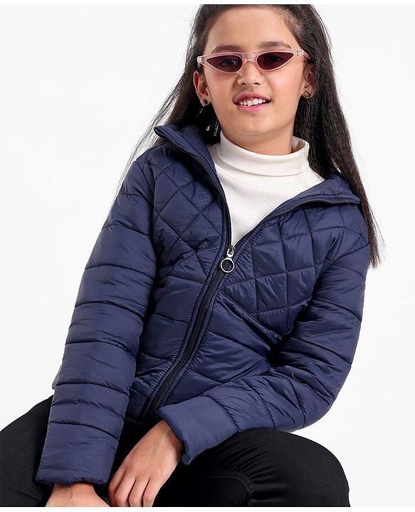 Pine Kids Hooded Full Sleeves Padded Jacket Solid- Navy Blue