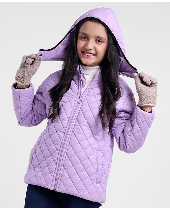 Pine Kids Full Sleeves Solid Padded Jacket With Detachable Hoodie - Violet