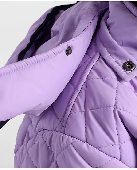 Pine Kids Full Sleeves Solid Padded Jacket With Detachable Hoodie - Violet