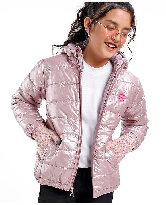 Pine Kids Full Sleeves Padded Hooded Jacket for Moderate Winter - Pink