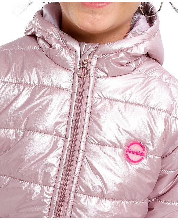 Pine Kids Full Sleeves Padded Hooded Jacket for Moderate Winter - Pink