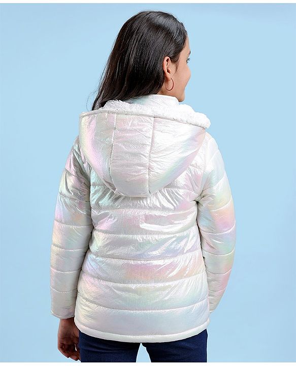 Pine Kids Full Sleeves Hooded Padded Jacket with Holographic Print for Moderate Winter - Multicolour