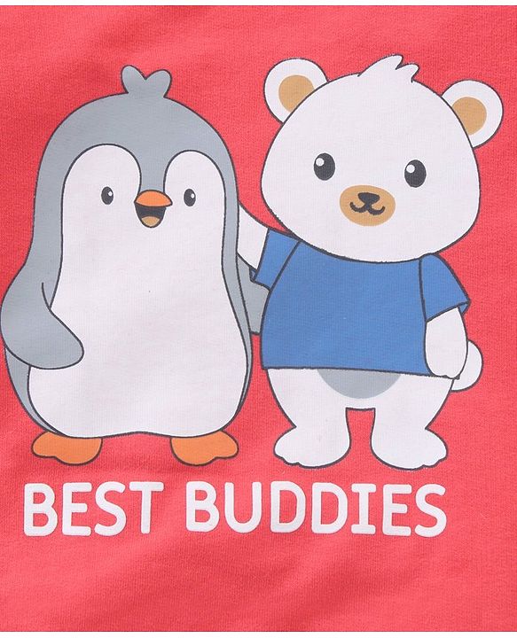 Babyhug Cotton Knit to Knit Full Sleeves Text Printed Tee & Lounge Pant - Red