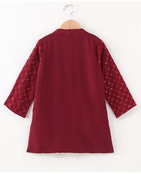 Babyhug Full Sleeves Woven Embroidered Kurta & Dhoti Set - Maroon