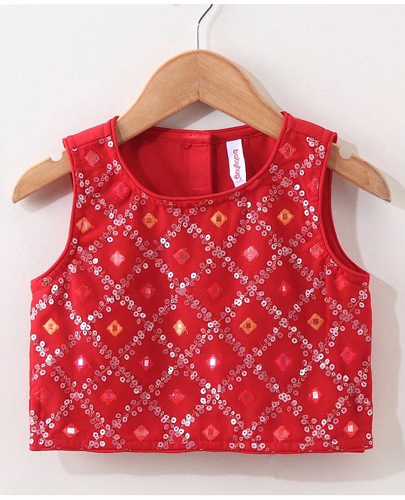 Babyhug Woven Sleeveless Bandhani Print Choli Lehenga With Dupatta - Red