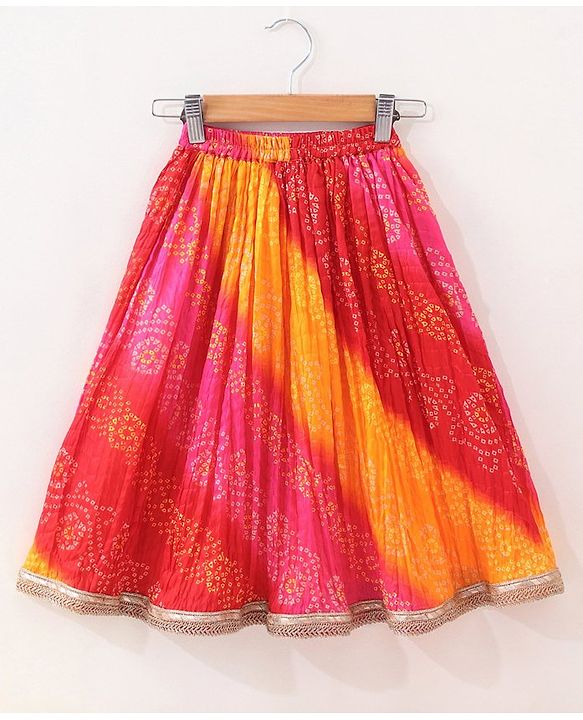 Babyhug Woven Sleeveless Bandhani Print Choli Lehenga With Dupatta - Red