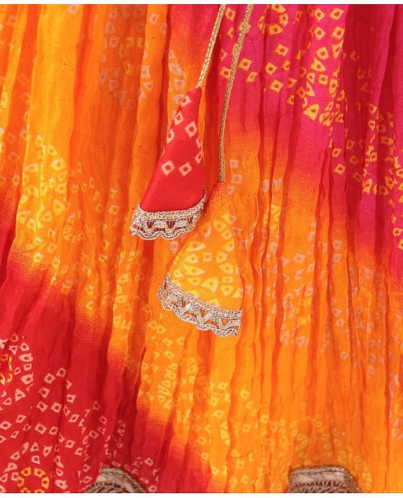 Babyhug Woven Sleeveless Bandhani Print Choli Lehenga With Dupatta - Red