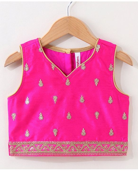 Babyhug Woven Sleeveless Embroidery Choli Lehenga With Dupatta - Dark Pink