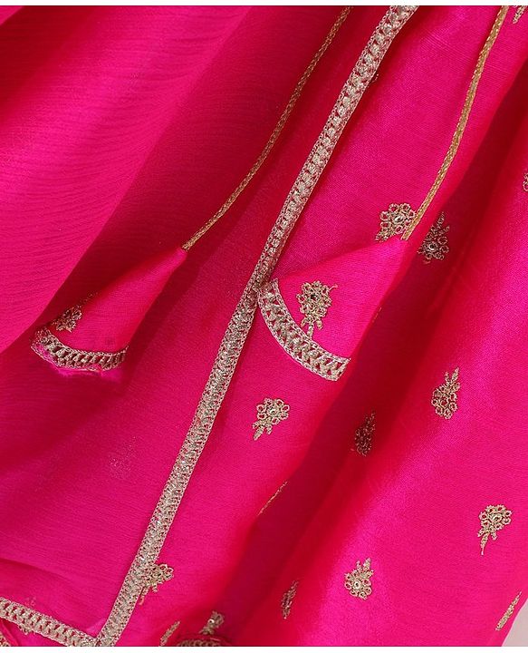 Babyhug Woven Sleeveless Embroidery Choli Lehenga With Dupatta - Dark Pink