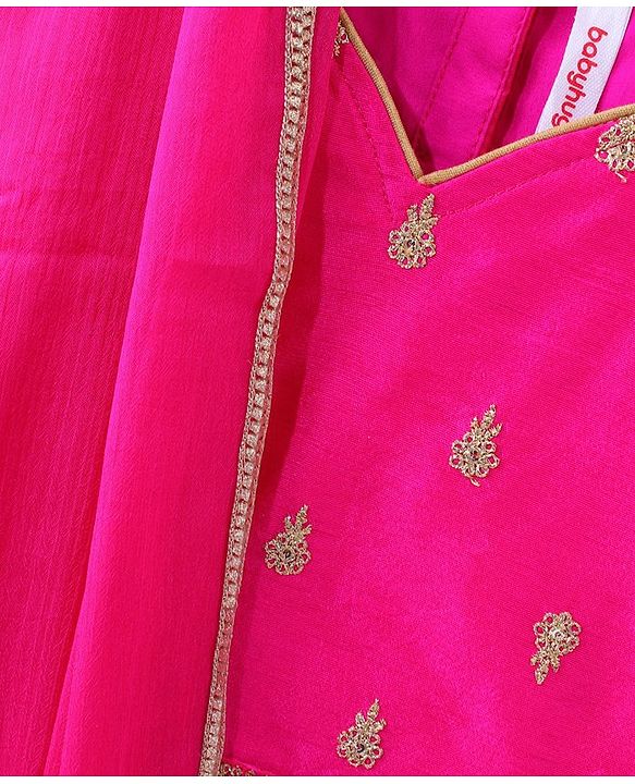 Babyhug Woven Sleeveless Embroidery Choli Lehenga With Dupatta - Dark Pink