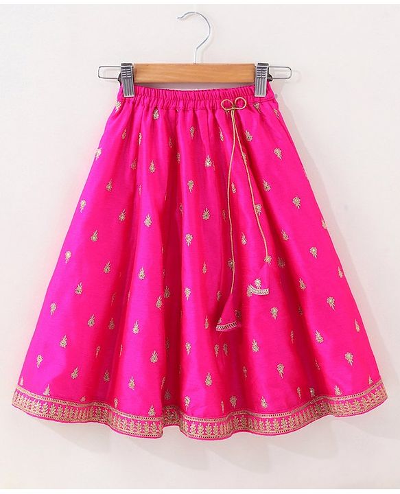 Babyhug Woven Sleeveless Embroidery Choli Lehenga With Dupatta - Dark Pink