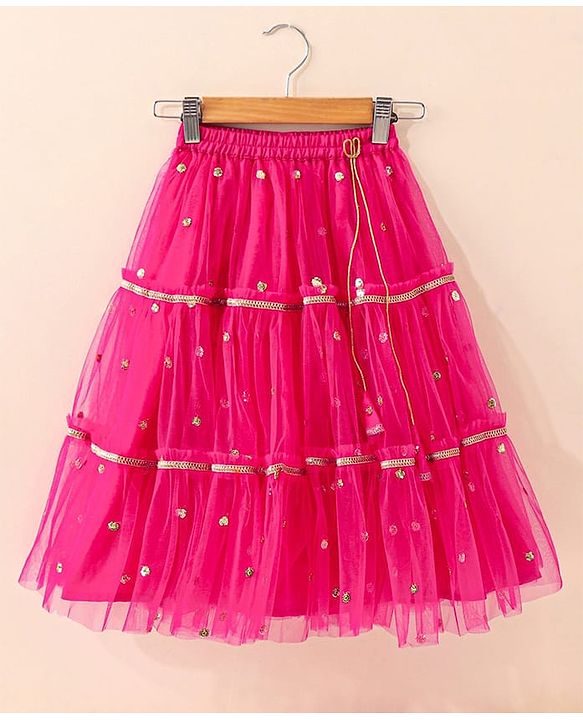 Babyhug Singlet Sleeves Woven Sequinned Lehenga & Choli Set With Dupatta - Fuchsia Pink