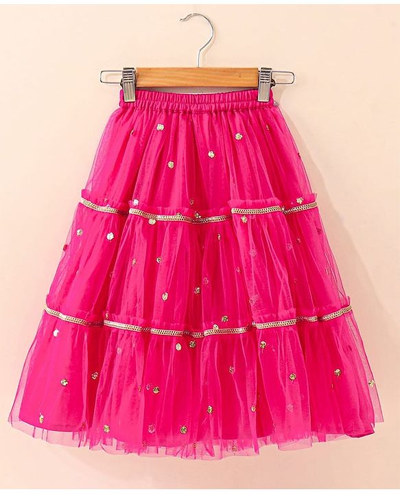 Babyhug Singlet Sleeves Woven Sequinned Lehenga & Choli Set With Dupatta - Fuchsia Pink